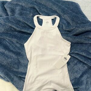 Alo White Ribbed Tank Top